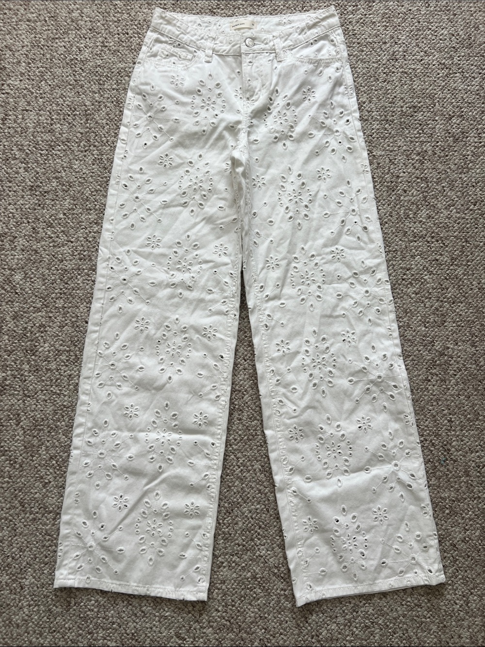 White Eyelet Wide-Leg Pants